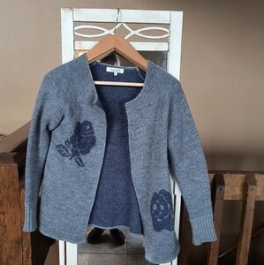 COCOGIO WOOL JACKET Made In Italy Sz. M Open Front Gray/Navy Rose Mohair